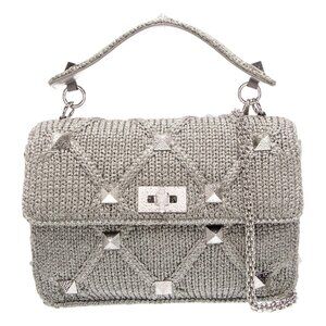 LIMITED Authentic Valentino Garavani Rockstud Top Handle Shoulder Bag Silver